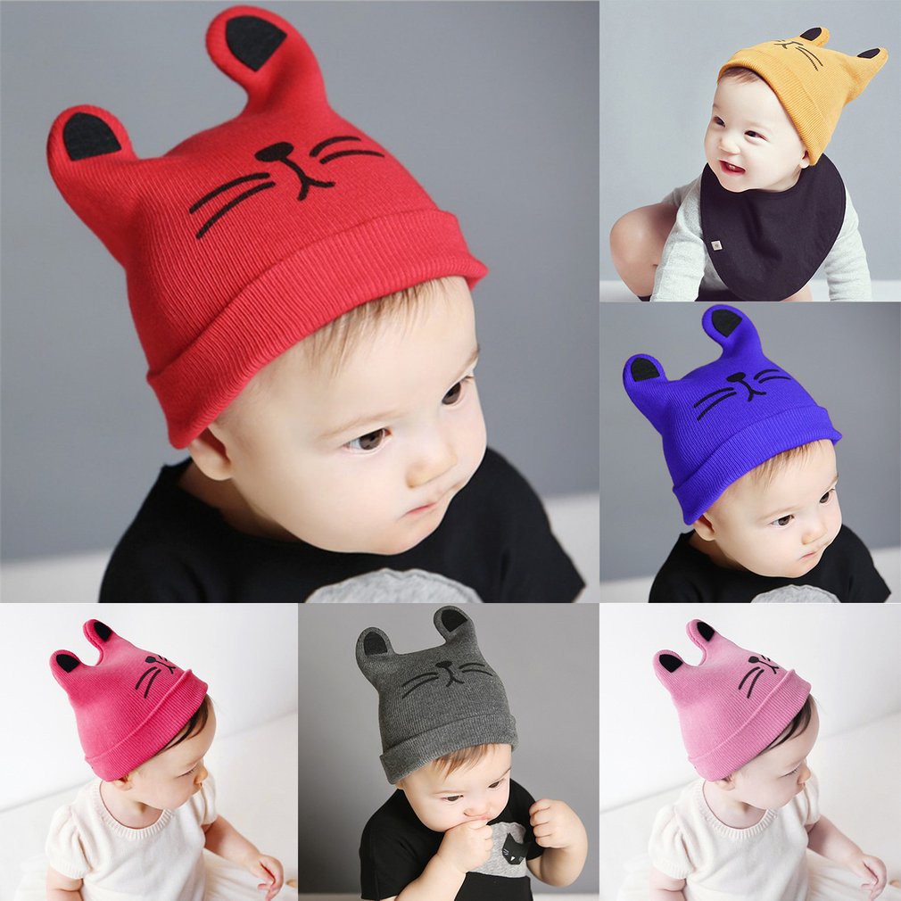 Topi kupluk balita motif kucing lucu imut baby hat-PURANGSAKATO_SHOP