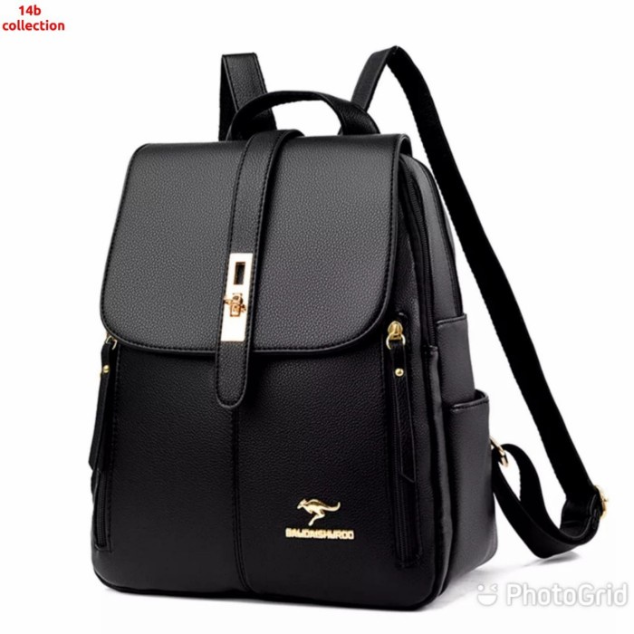 Zoe Backpack Tas Ransel Wanita Tas Ransel Kulit Simple Ransel Cewe - Hitam
