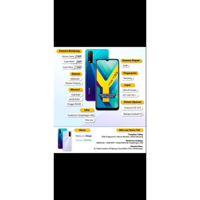 Hp Vivo Y20...  Ram 3gb internal 64gb