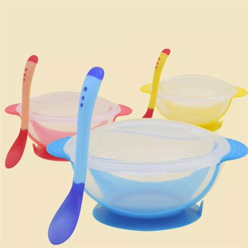 Mangkok Anak Bayi Set Makan Sendok Garpu Sensor Anti Panas Silicone