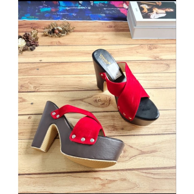 ABBUSHOES  JH  100 Wedges hak wanita 9cm silang swede