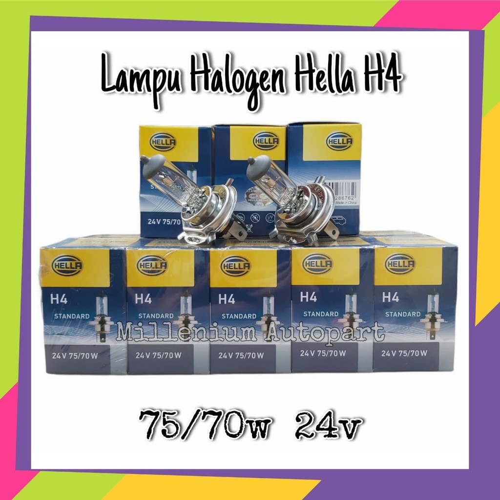 BOHLAM LAMPU HALOGEN HELLA H4 75/70WATT 24VOLT STANDARD HIGH QUALITY ORIGINAL