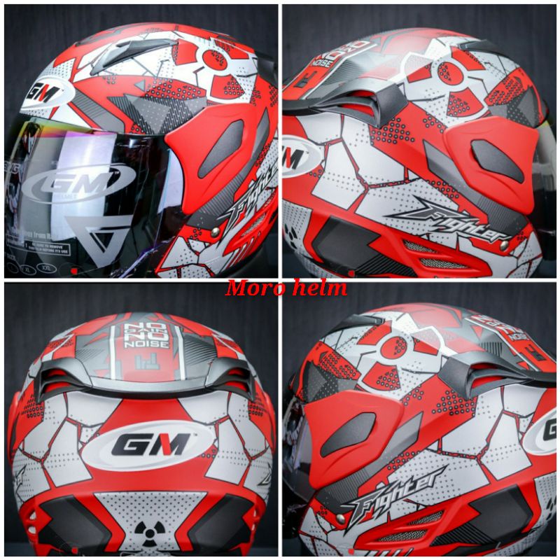 HELM GM FIGHTER MOTIF HAZZARD RED DOFF SILVER