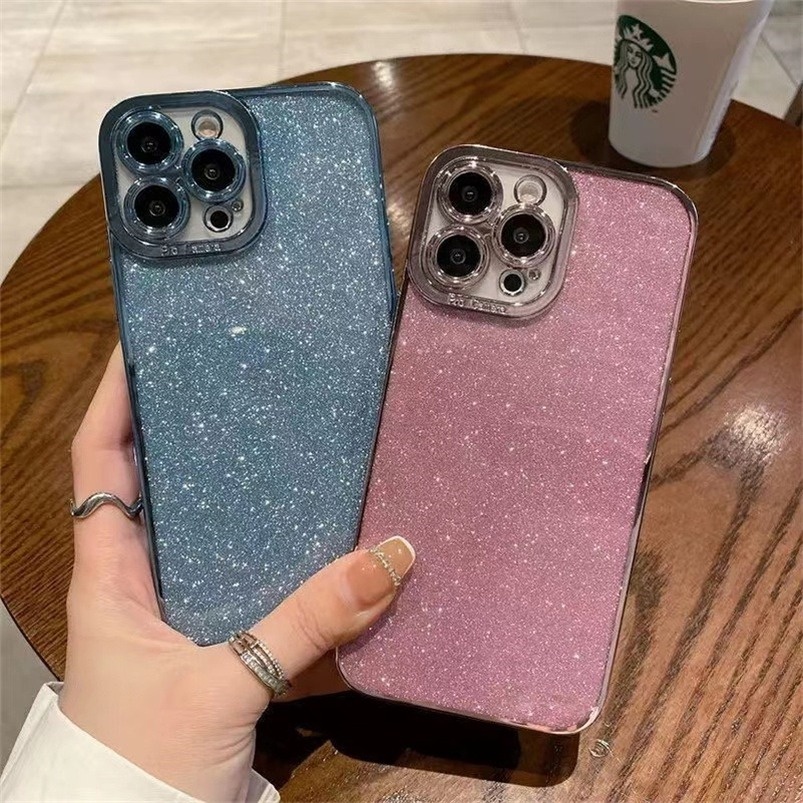 Soft Case Bahan Silikon TPU Aksen Glitter Untuk iPhone 13 12 11 Pro Max Xs Max X Xr Xs 7 8 Plus