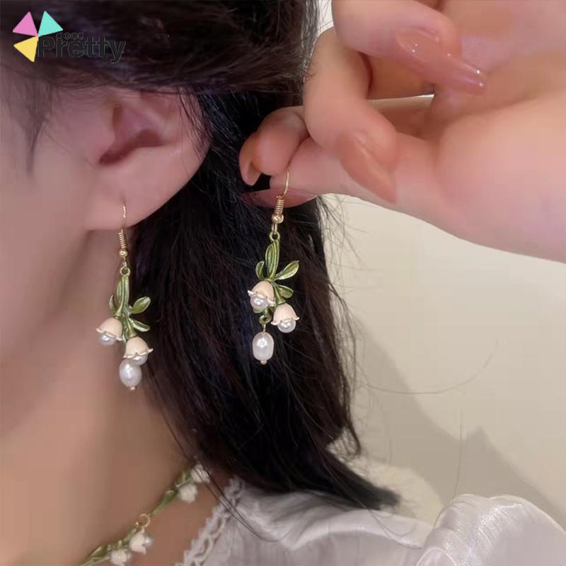 Anting Stud Desain Anggrek Aksen Mutiara Untuk Anak Perempuan - PD