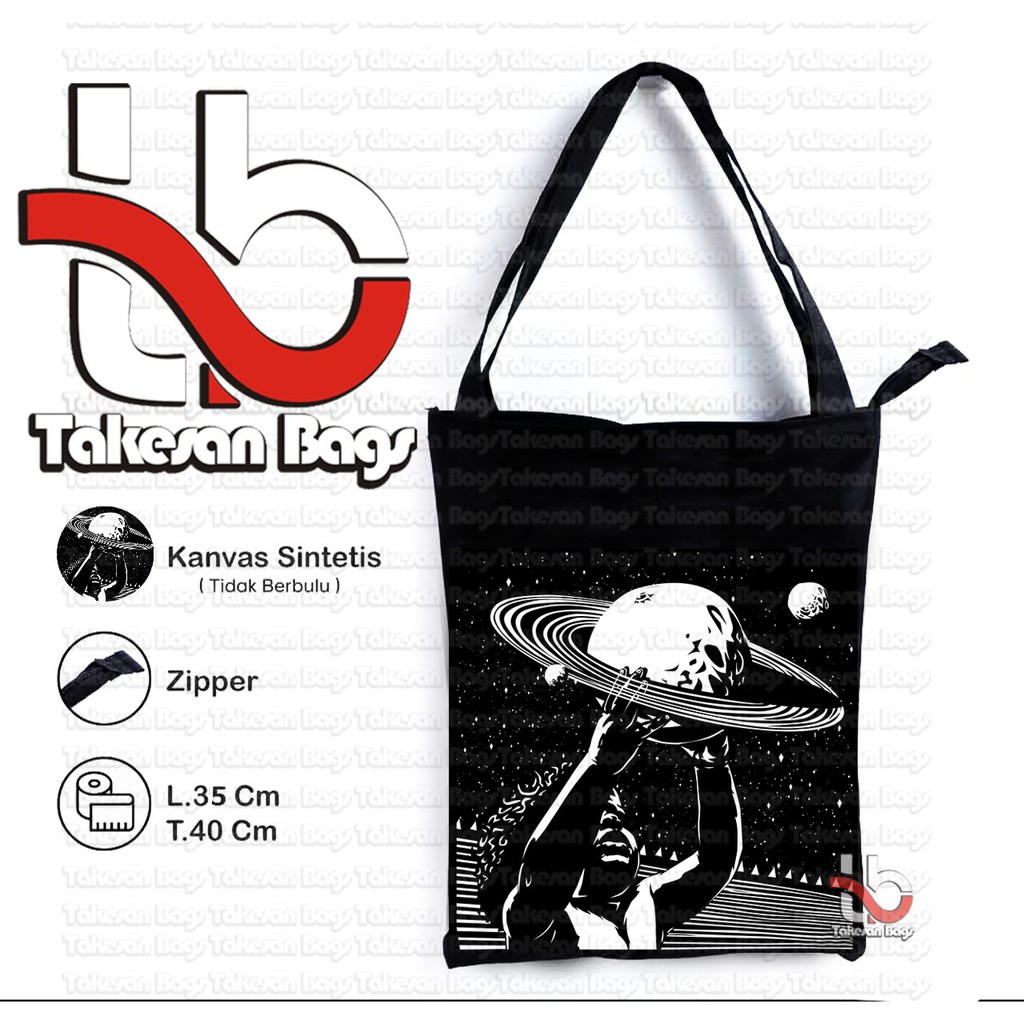 Takesanbags Bandung - Tas Tote Bag Wanita Penutup Resleting Ukuran 39X33 Motif Baby Planet