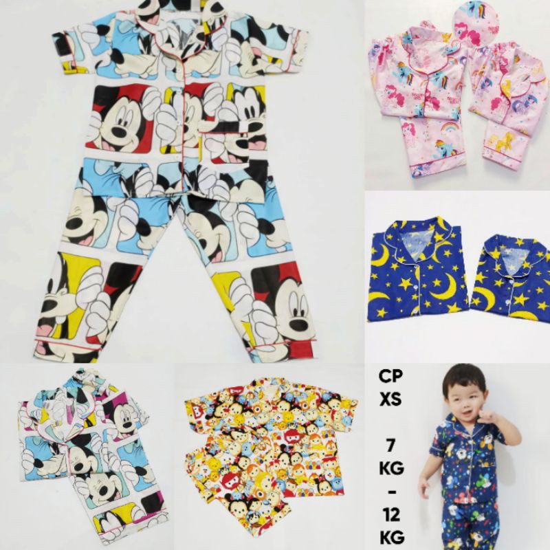 Baju Tidur Anak Motif Katun Karakter Piyama setelan Celana Panjang Lengan Pendek