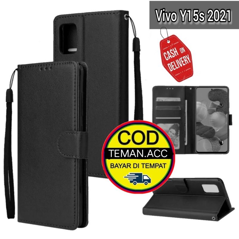 Case Flip Vivo Y15s Flip Case Kulit Vivo Y15s Terbaru Dompet Hp Buka Tutup Stand Cover Handphone/SAR