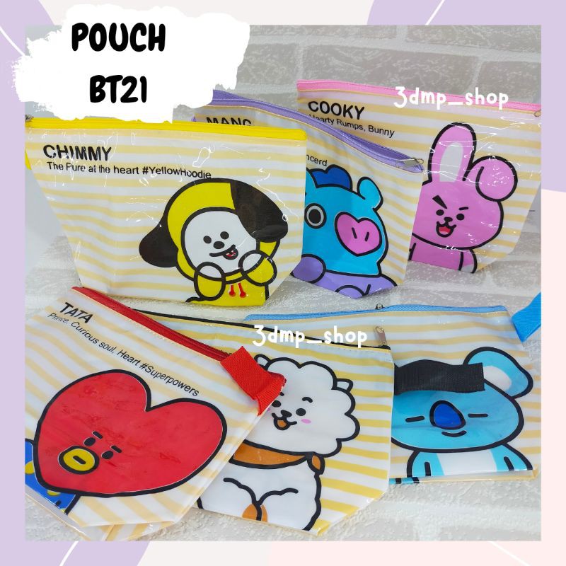 Pouch pencase  tempat pensil alat kosmetik mandi make up bt21 bts tata cooky mang chimmy rj koya