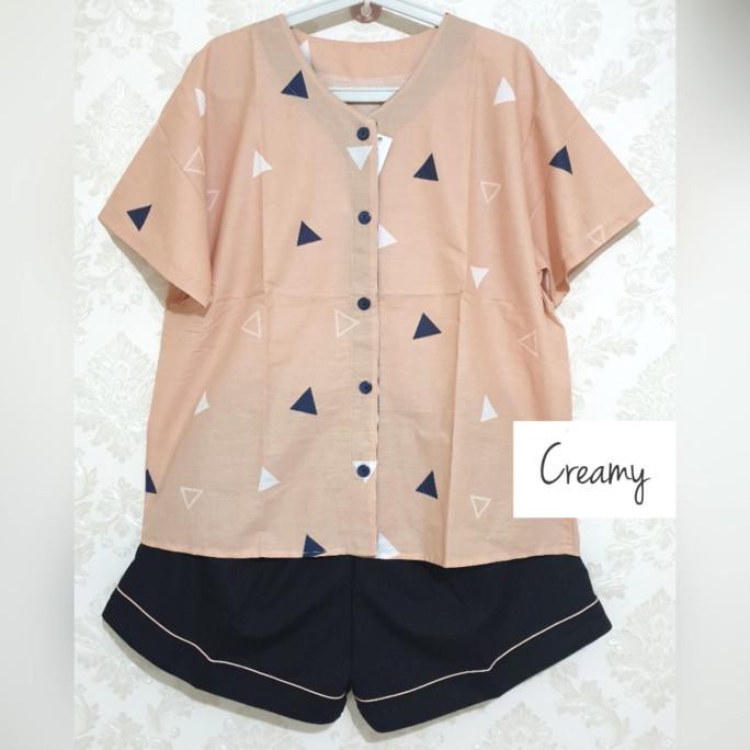 Best Seller # Piyama Hotpant Premium Tanpa Kerah Xl - Creamy