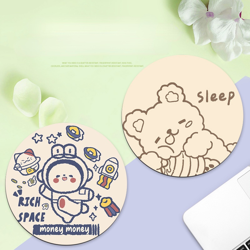 Mouse Pad Bulat Kecil Portable Anti slip Motif Kartun Lucu Untuk Laptop