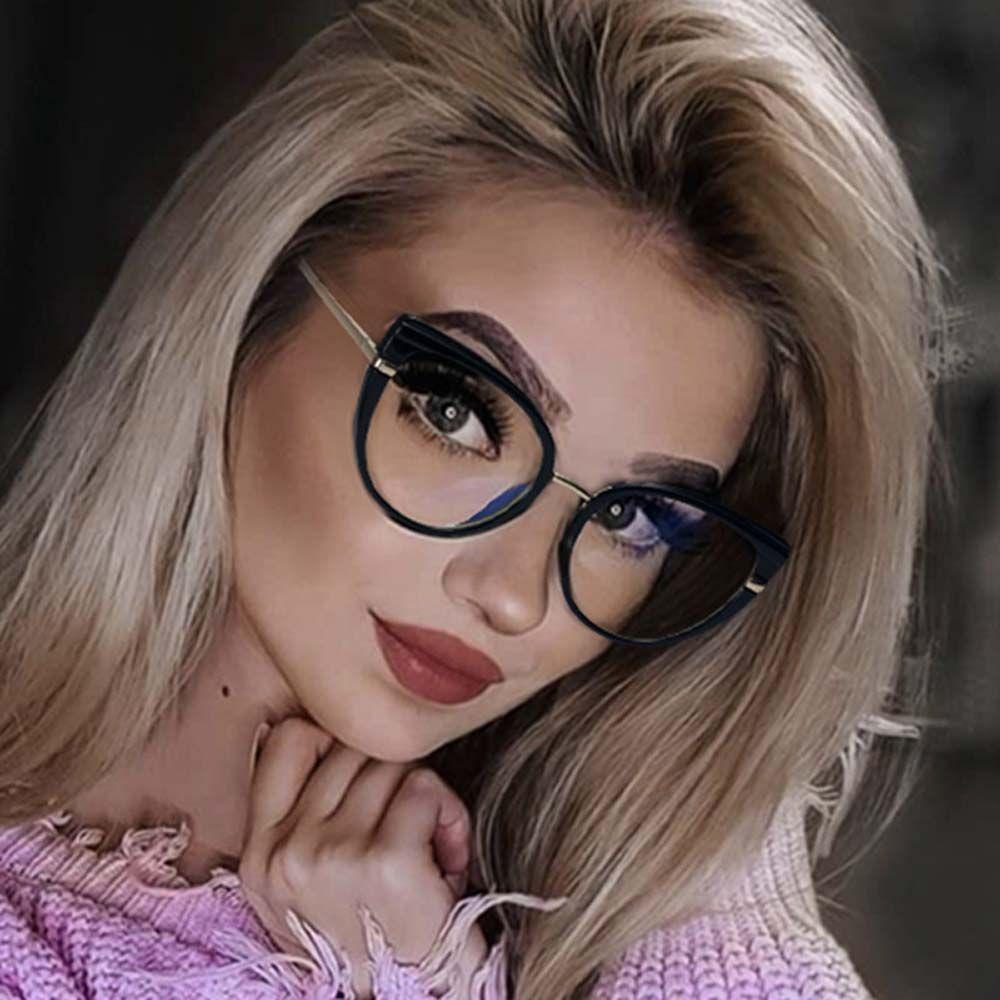 Agustinina Kacamata Anti Radiasi Sexy Untuk Wanita Anti Blue Light Metal Frame Black Eyeglasses Cat Eye Glasses