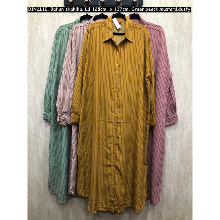 DINZLIE LONG TUNIK TUNIC BAHAN SHAKILLA MOTIF SALUR GARIS UKURAN JUMBO BIGSIZE XXXL XXL