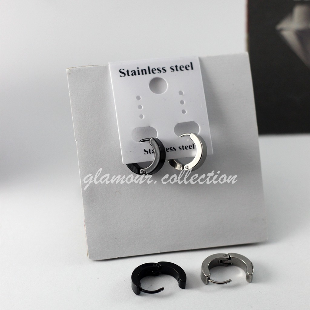 Anting Telinga Tindik Titanium Pria Hitam Silver Model Punk Fashion Pria/Wanita