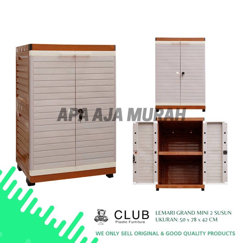 LEMARI PLASTIK CLUB GRAND MINI WOOD 2 SUSUN/ LEMARI PLASTIK CABINET MOTIF KAYU RAK SERBAGUNA MURAH