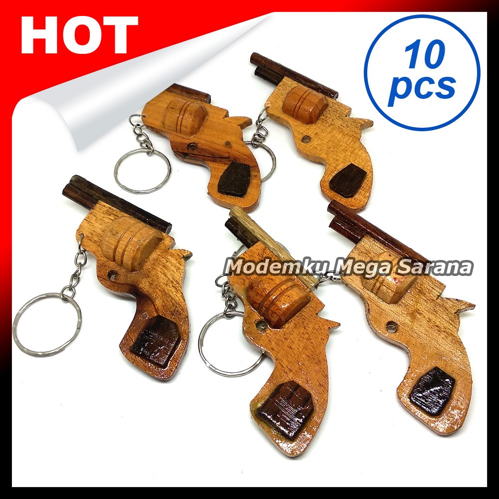 Souvenir Gantungan Kunci Pistol Kayu - Isi 10pcs
