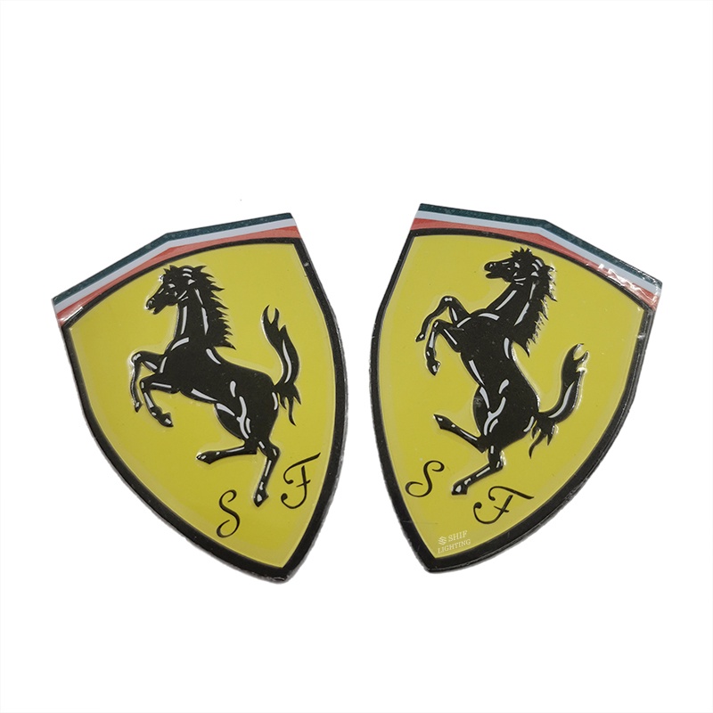 2pcs Stiker Emblem Logo SJ Ferrari Bahan Aluminum Untuk Bagasi Belakang Mobil