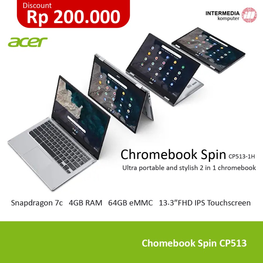 Acer Chromebook Spin CP513-1H(Qualcomm/4GB/64GB eMMC/13.3"FHD Touch)