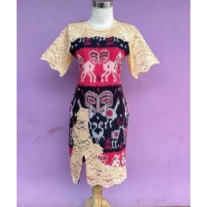 DRESS BROKAT TENUN FASHION TROSO JEPARA, DRESS CASUAL BROKAT TENUN ETNIK JEPARA, DRESS TENUN KOMBINA