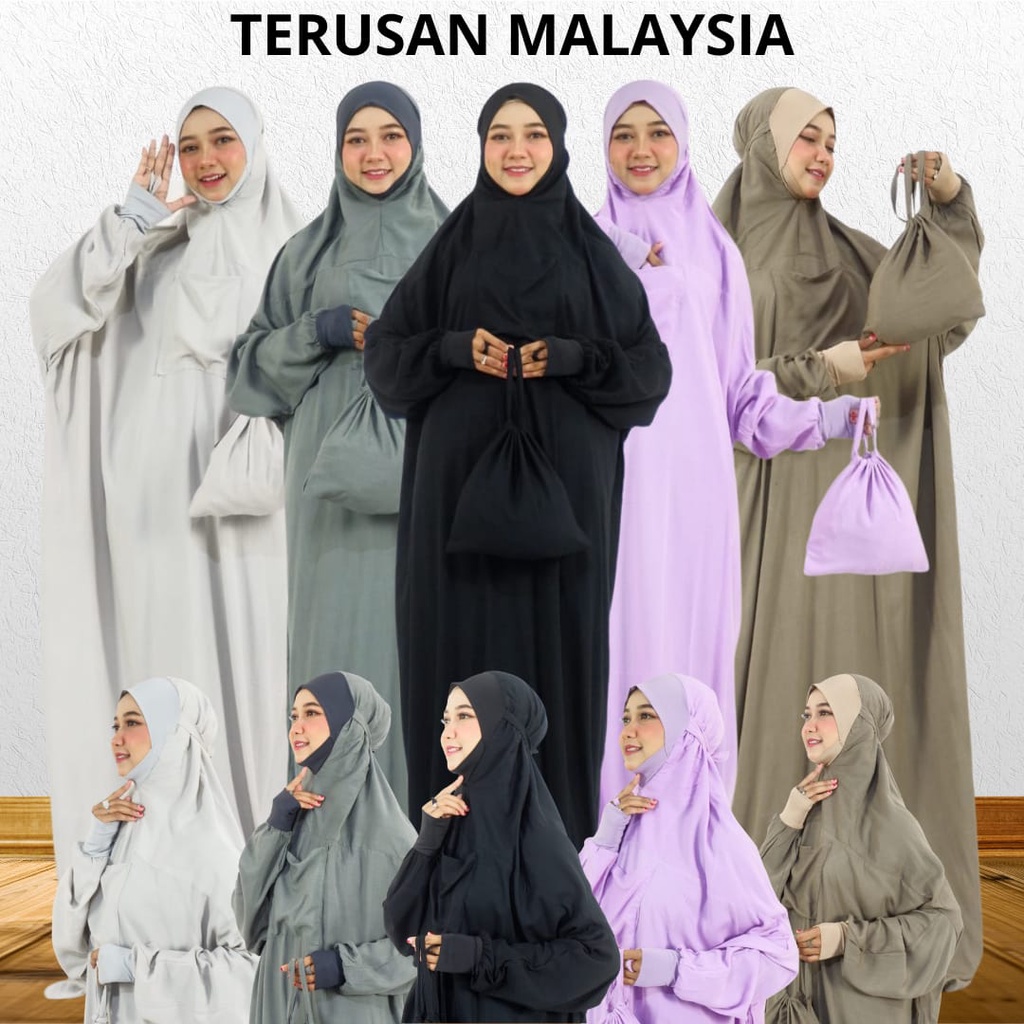 mukena jumbo terusan manset bahan rayon malaysia