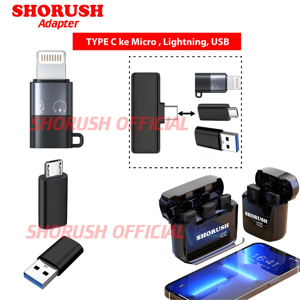 Shorush Adaptor Type C ke Micro USB IOS Ligtning USB Microphone Adapter