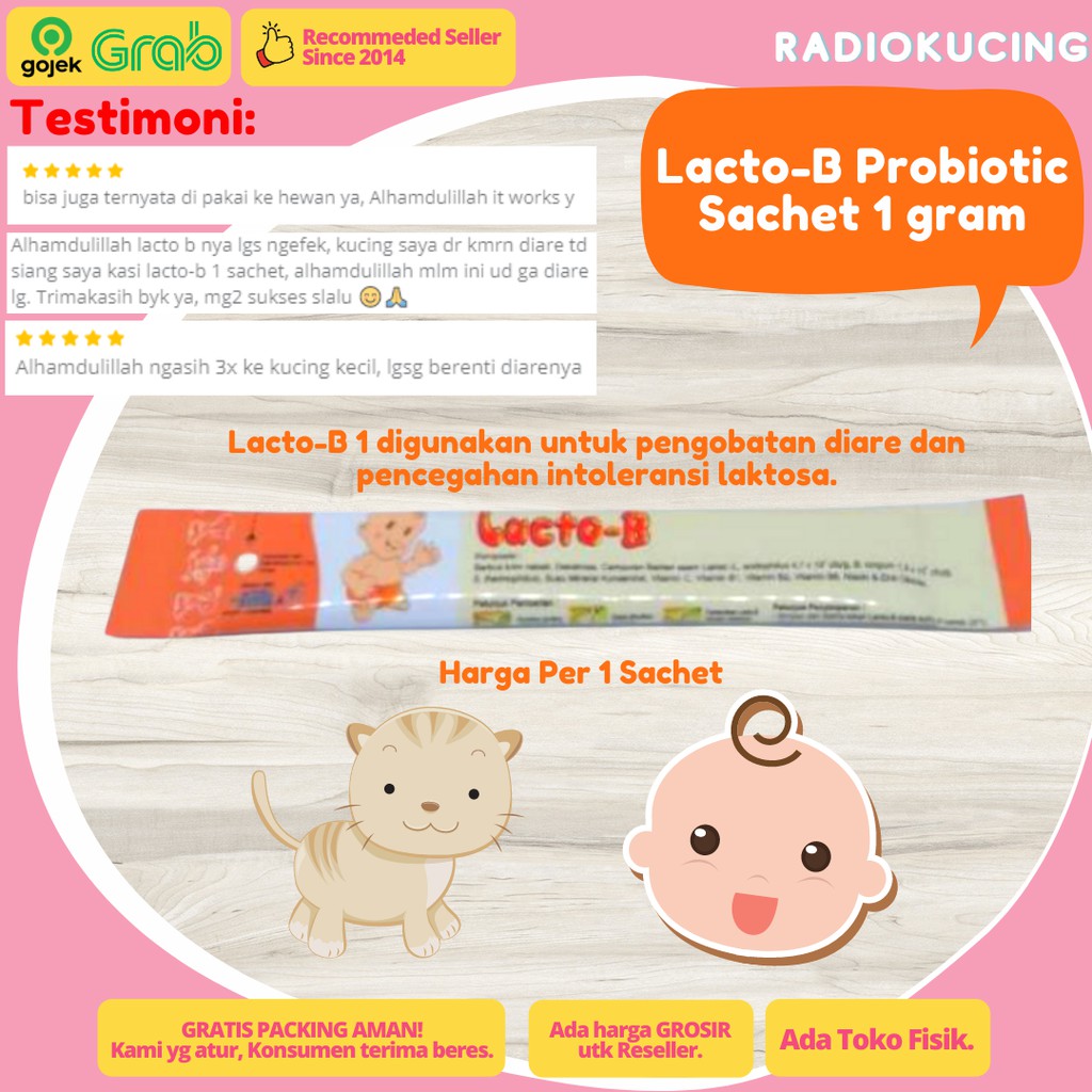 Lacto-B Probiotic 1 gr Sachet Obat Diare Sembelit Mencret Kucing Kitten Lacto B [ JUWIES RADIO KUCIN