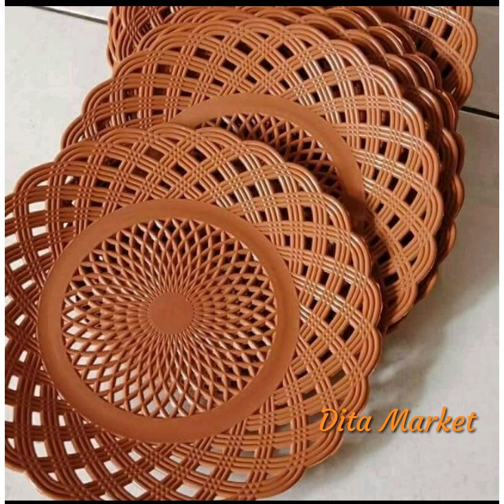 12 Pcs Piring Lidi Anyaman / Piring Anyaman Lidi 12Pcs  / Piring Lidi Bukan Rotan / Piring Anyaman Lidi 12 Pcs