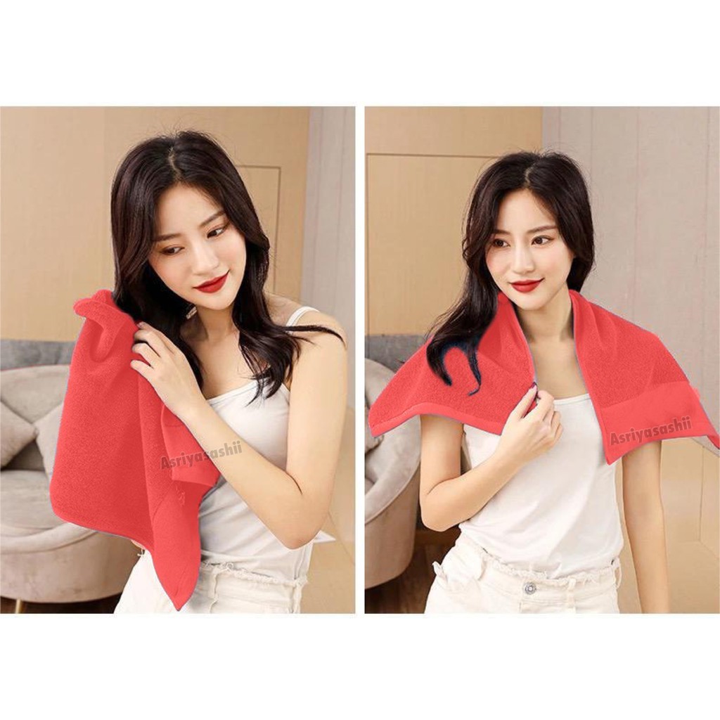 Handuk Wajah Leher Muka Merah 35x70 Asriyasashii Cotton 100% Tebal Lembut Termurah Terlaris