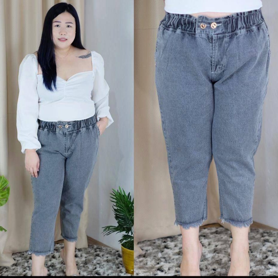 CELANA JEANS WANITA BF RUBBER PLAIN GREY SZ 27-38