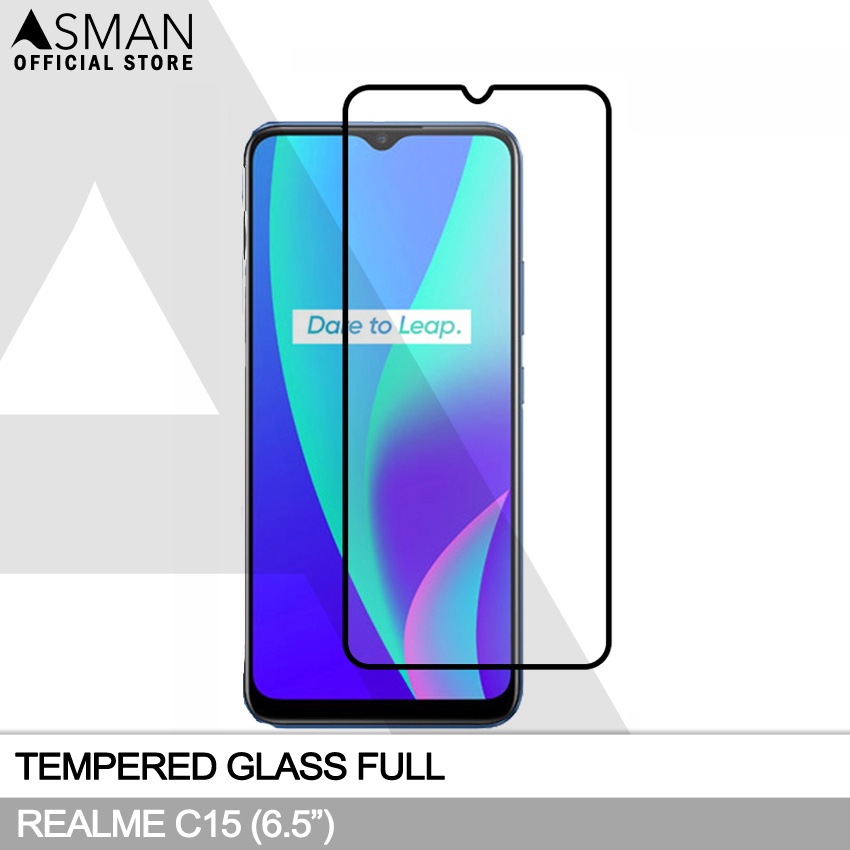 Tempered Glass Full Realme C15 (6.5") | Anti Gores Kaca - Hitam