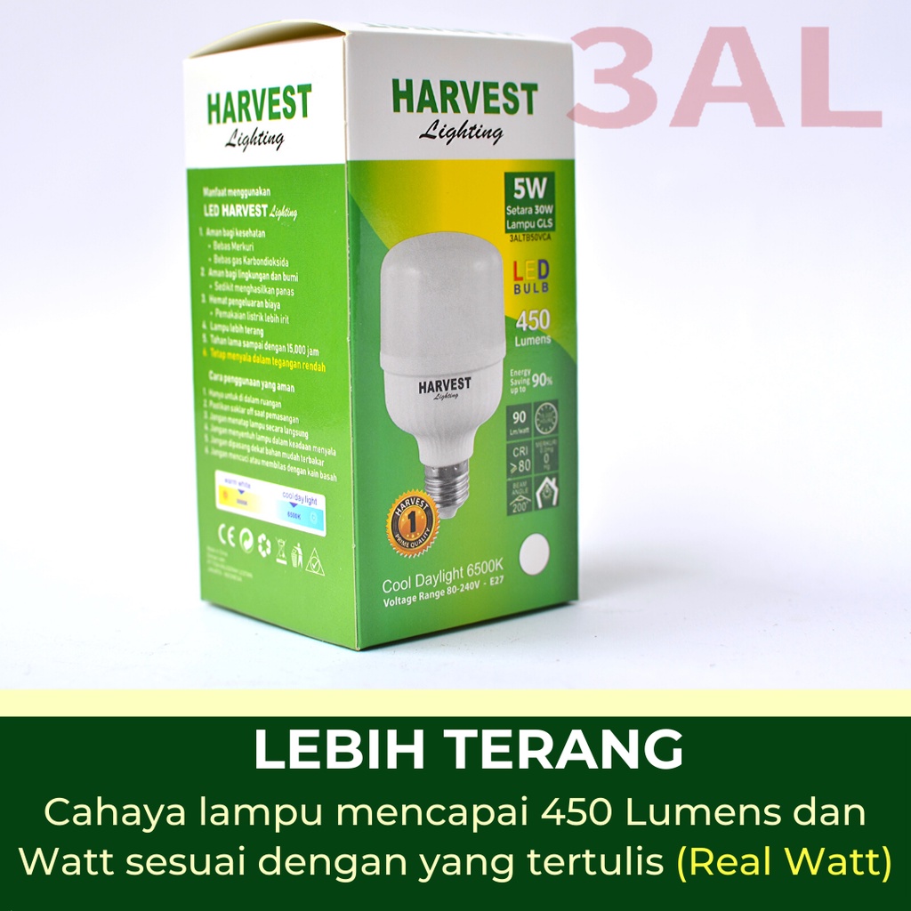 5W - Paket Isi 9 - HARVEST LIGHTING Lampu Kapsul LED T-Bulb 5 watt Lampu Hemat Energi Original Bersertifikat SNI dan Bergaransi