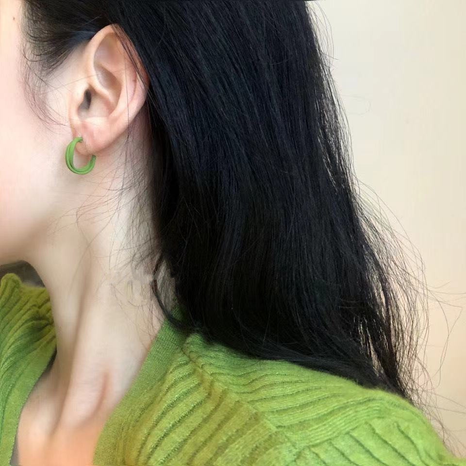 Anting Tusuk Bentuk C Ganda Warna Hijau Untuk Wanita