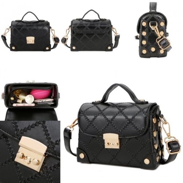 tas selempang slempang wanita warna hitam monokrom kulit lembut halus