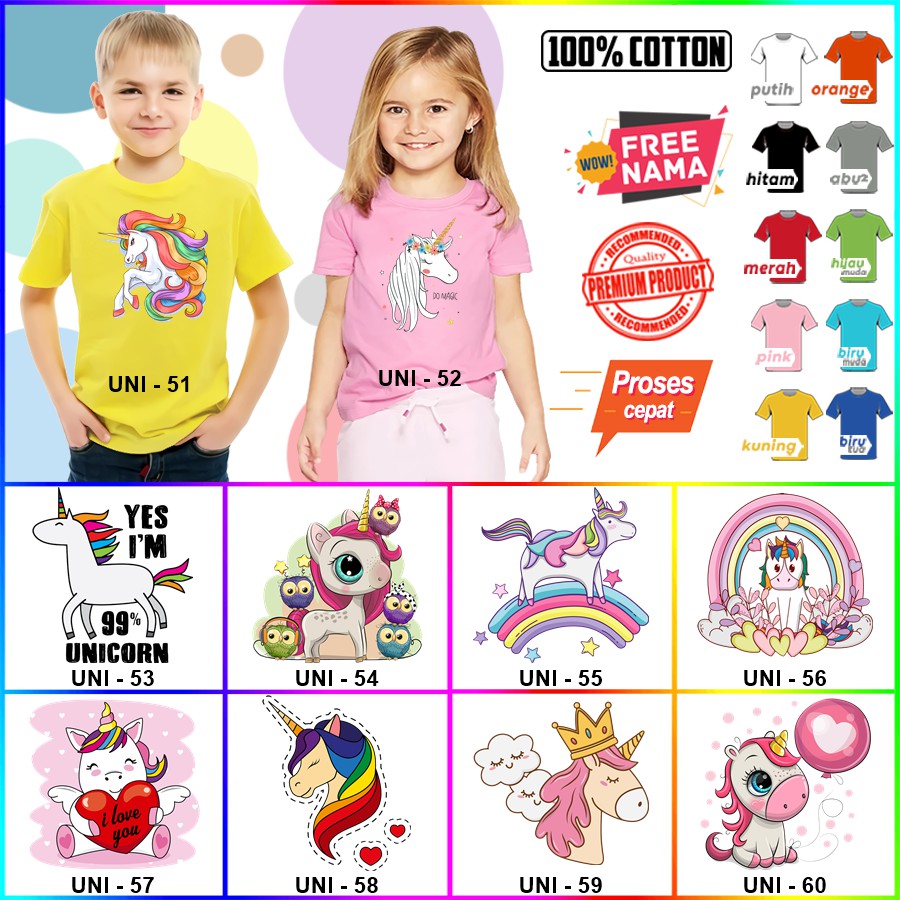 Baju Kaos ANAK DAN DEWASA KUDA UNICORN COUPLE ULANG TAHUN ULTAH (FREE NAMA)