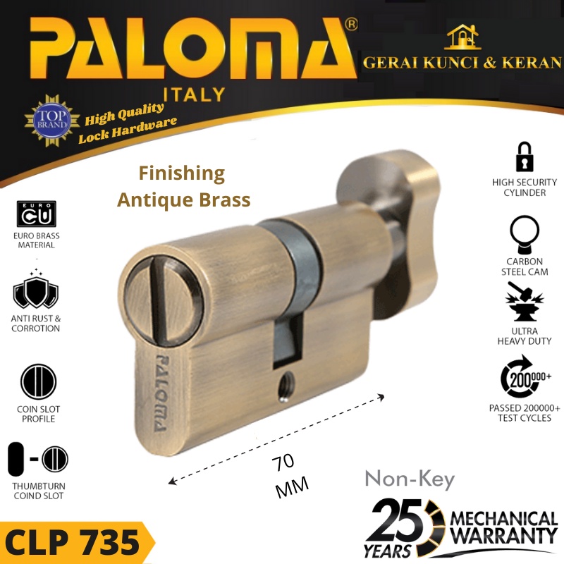 KNOB CYLINDER PALOMA CLP 735 DELUXE KC-NK 70MM  NON KEY ANTIQ AB