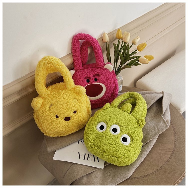 Tas Lotso Toy Story Monster Pooh Boneka Karakter Three eye monster, Strawberry Bear Lotso Gemoy Bahan bulu halus lucu imut Tas Bahu anak Kecil Tas Karakter berkualitas