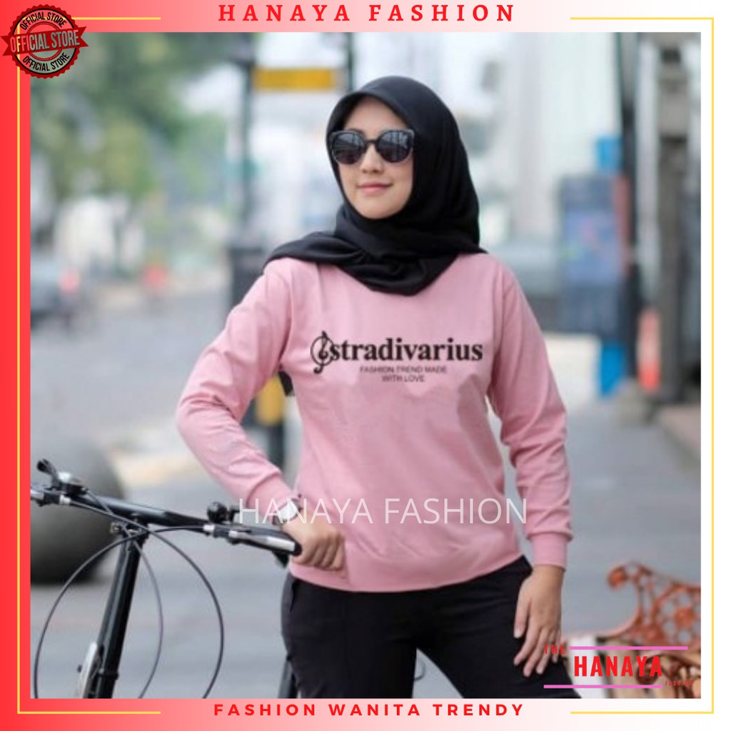 BAJU KAOS WANITA LENGAN PANJANG KEKINIAN | ATASAN SANTAI CEWEK STRADIVARIUS | MODEL TERBARU BISA COD-6