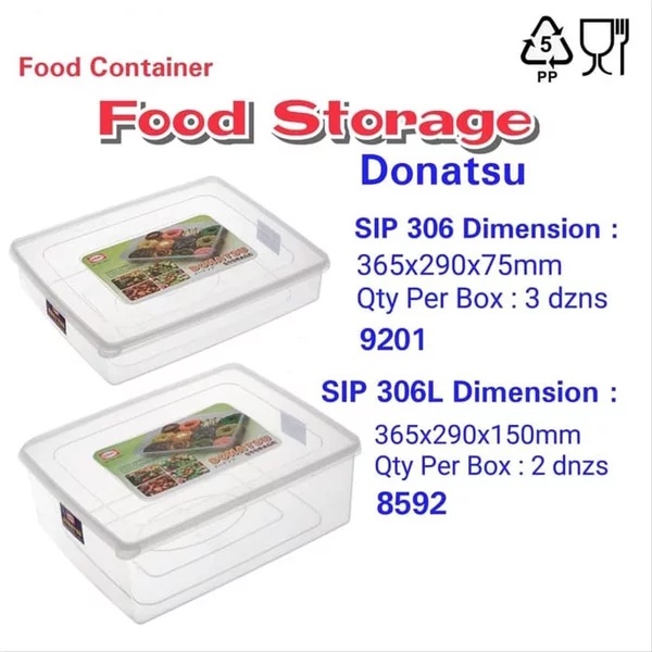 (BISA COD) PROMO Shinpo Donatsu SIP-306L Kotak Donat Tempat Roti Wadah Kue Sealware Segi