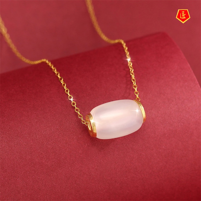 [Ready Stock]Lucky Beads Chalcedony Gold Pendant Necklace Simple Graceful