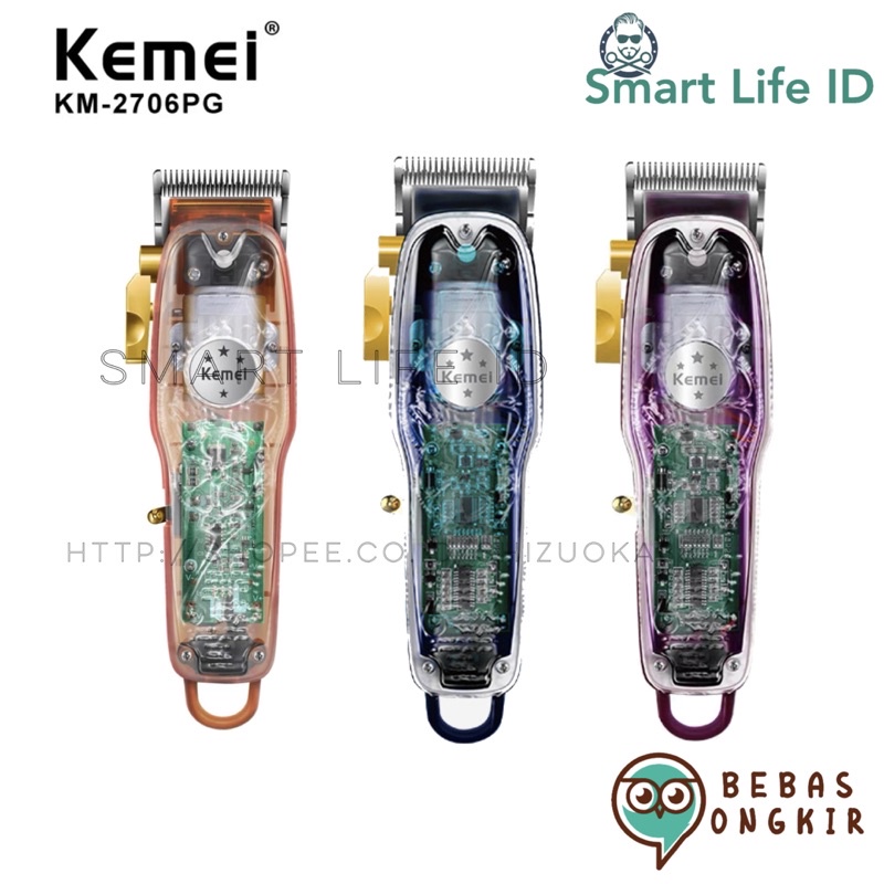 Kemei KM-2706PG Alat Cukur Rambut Transparant Cover Hair Clipper Elektrik Mesin Cukuran KM 2706 PG