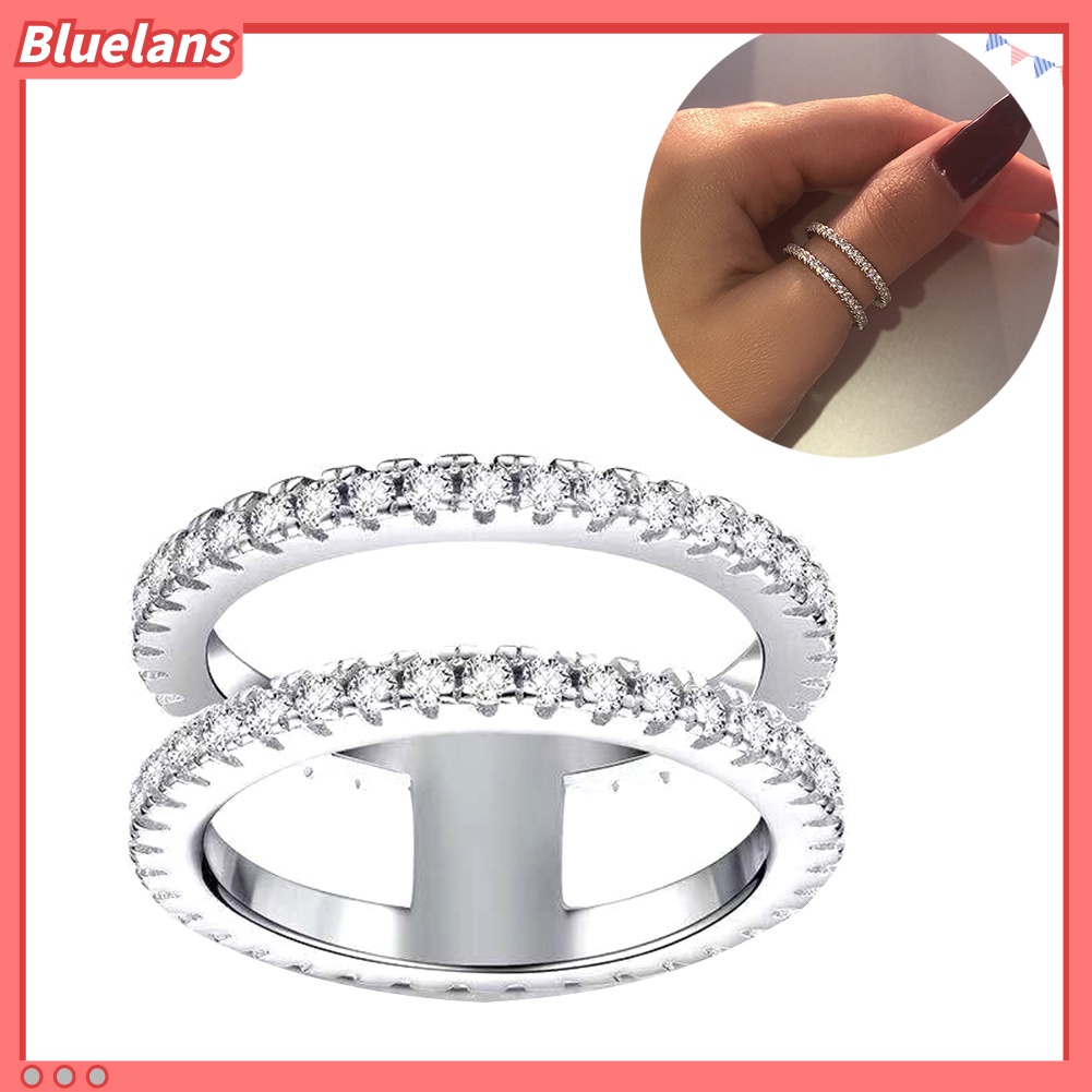 Bluelans Fashion Women Rhinestone Inlaid Double Layer Finger Ring Wedding Jewelry Gift