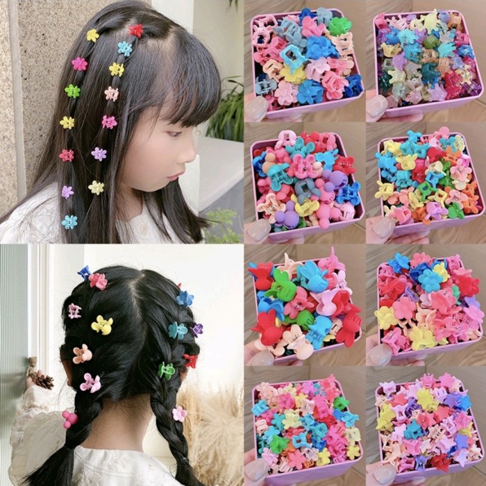 (Satuan) Jepit Rambut Mini Plastik Motif Lucu Korea Warna Warni Random Murah