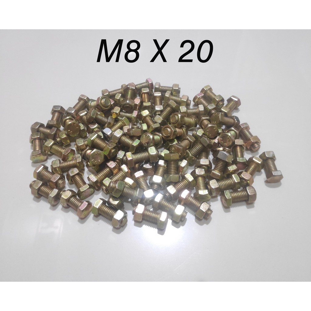 Mur Baut Kuning Besi Siku Lubang M8x20 (per 10pcs)