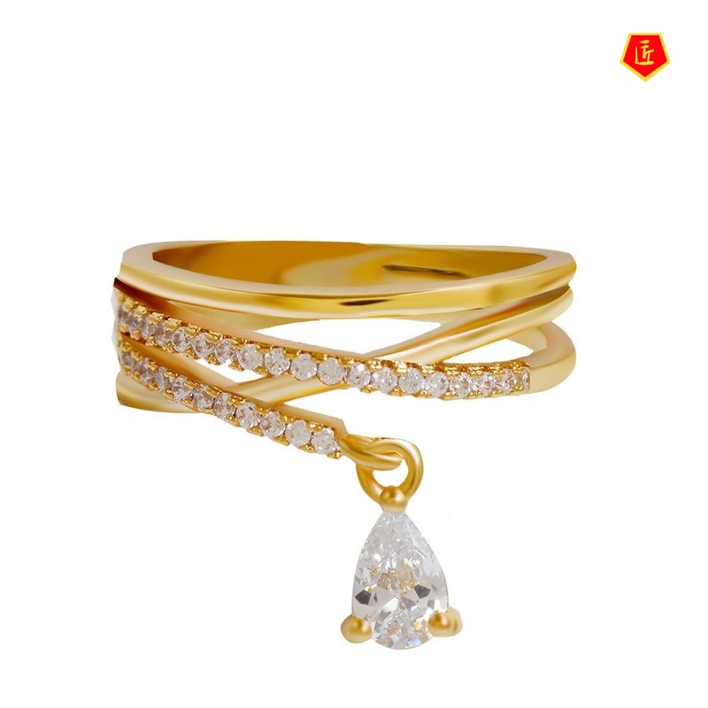 [Ready Stock]Simple Personality Double-Layer Cross Full Diamond Ring