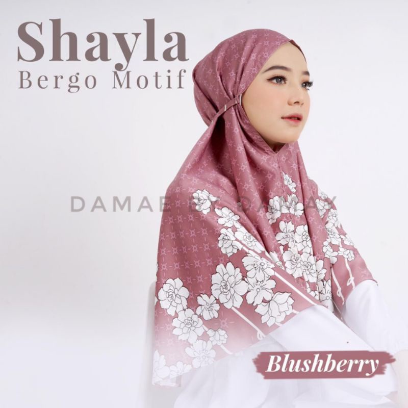 kerudung bergo motif/hijab instan motif/bergo premium bahan maxmara import/hijab sehari-hari-Blushberry