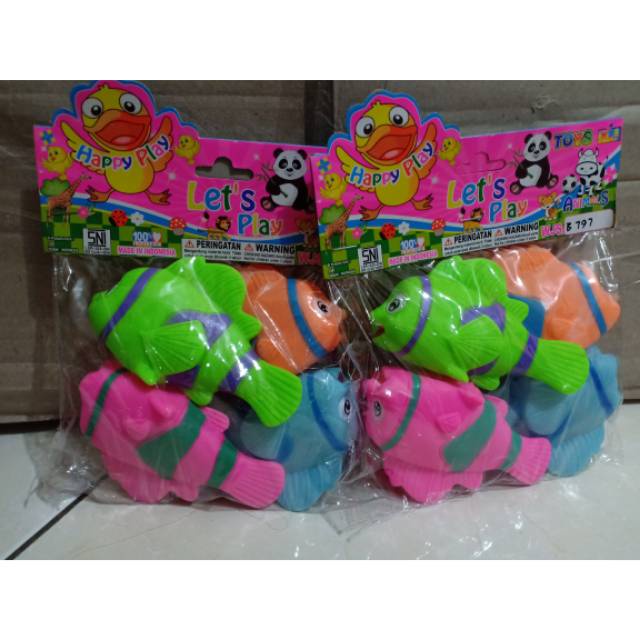 Mainan Anak Ikan Ikanan Karet Bunyi set 4 pcs