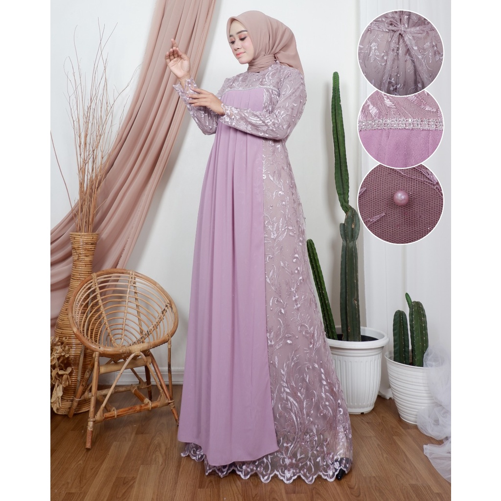 Dress Gamis Kebaya Cantik Modern Mix Ceruty Babydoll Gaun Pesta Kondatangan Wanita Mewah By santiank kebaya