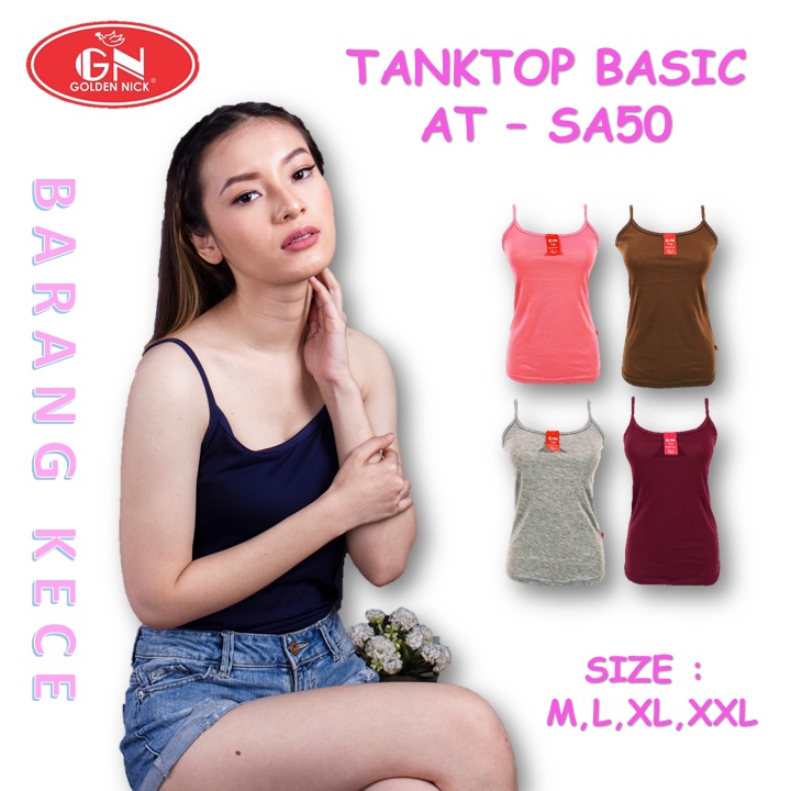 Tanktop / Tangtop Tali Kecil Polos Cewek Wanita Perempuan Bahan Katun Golden Nick art. ATSA50 - COD Barang Kece-1