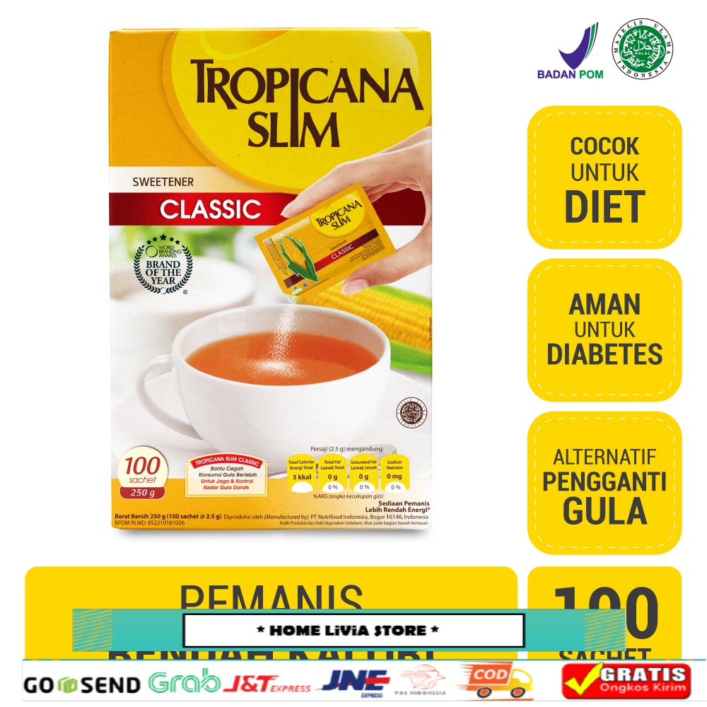 

Tropicana Slim Sweetener Classic 100 sachet - Pemanis untuk Bantu Batasi Gula