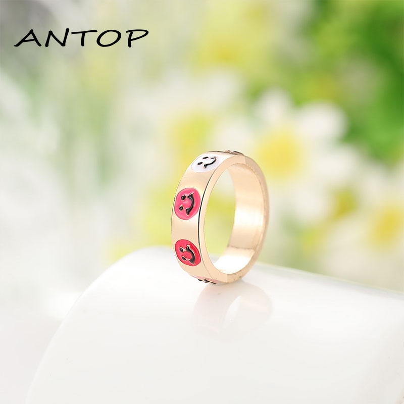 Fashion Sederhana Macarons Bohemian Kartun Cincin Cinta Smiley Bunga Bintang Seri Cincin Pasangan ANTOP